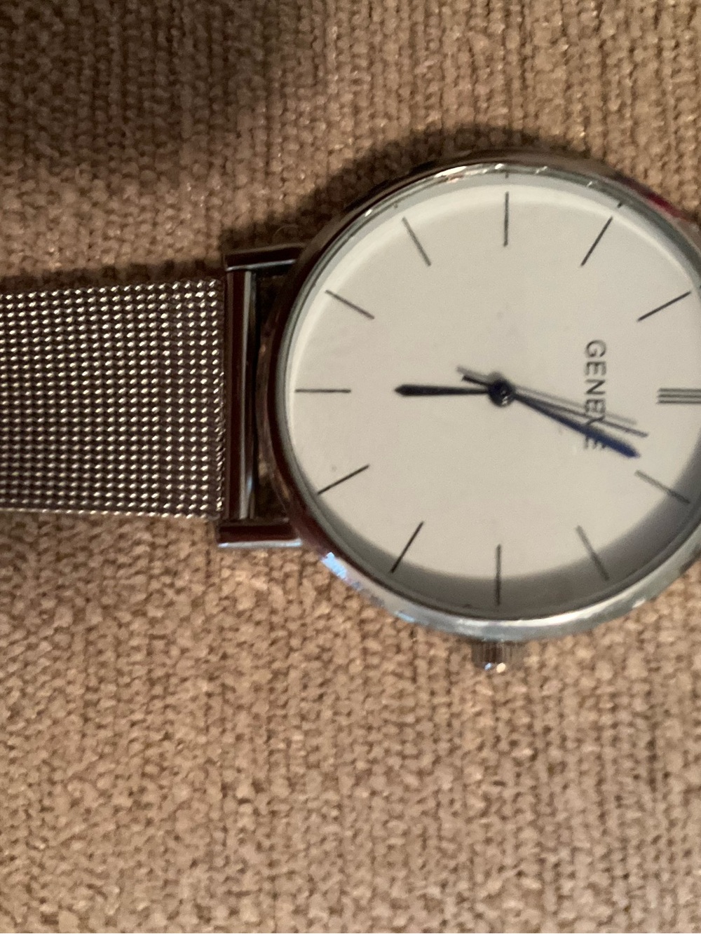 Geneva Silver Mesh Band Watch with White Dial